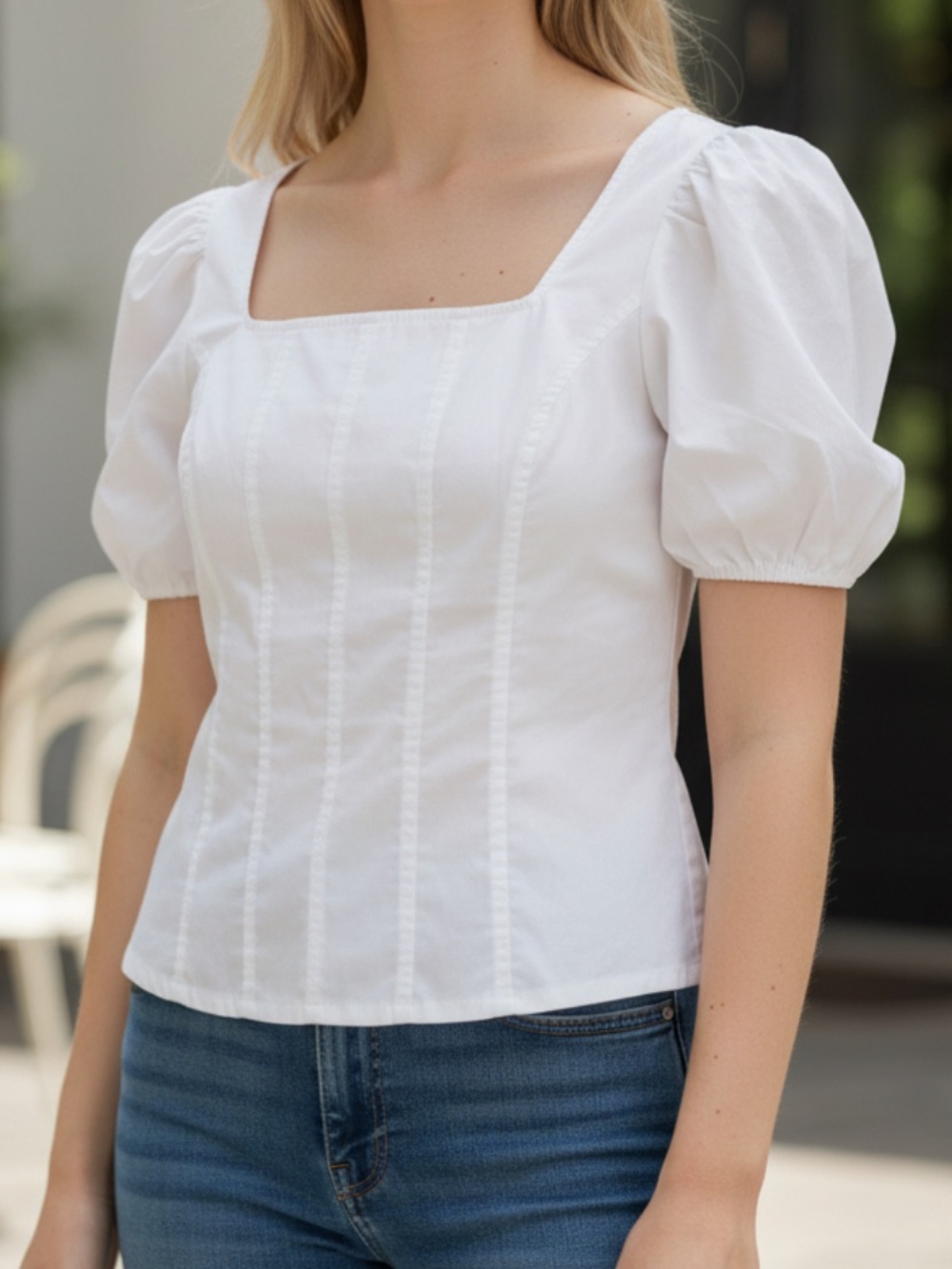 J. Crew White Puff Sleeve Top